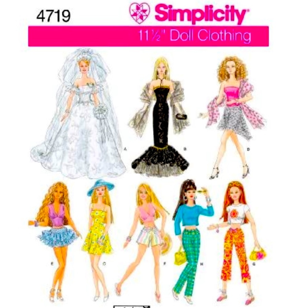 Simplicity Sewing Pattern 4719 One Size Doll Clothes NEW